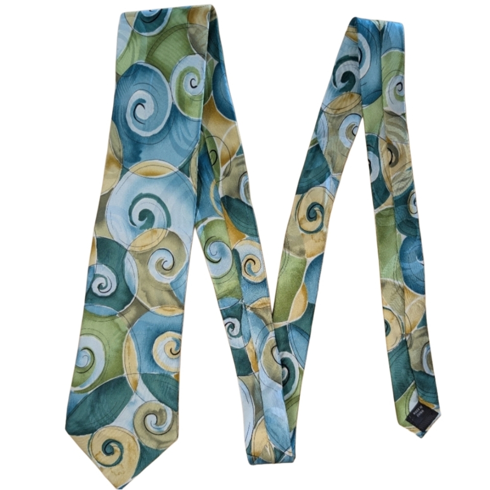 J. Garcia Green Blue Swirl Emergent Elephant Collection‎ 53 100% Silk Tie